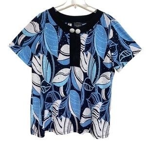 Brittany Black Blouse Women's Size 1X Blue Black Sparkle Embellish Short Sleeve